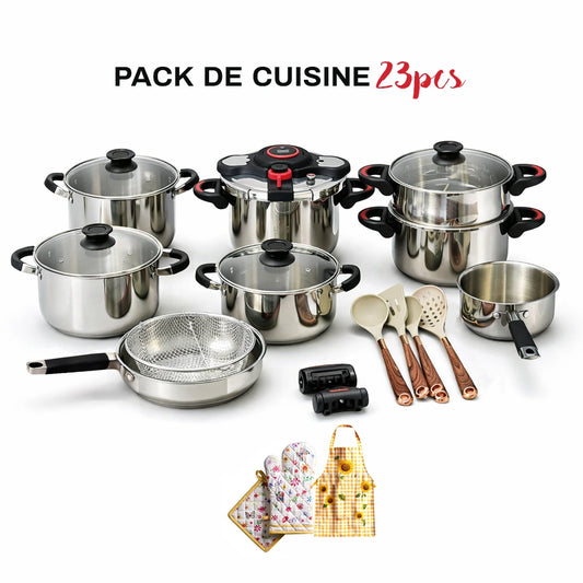 Série Cocotte 23 pcs en Inox inoxydable 18/10 طنجرة ضغط 23 قطعة مصنوعة من الفولاذ المقاوم للصدأ