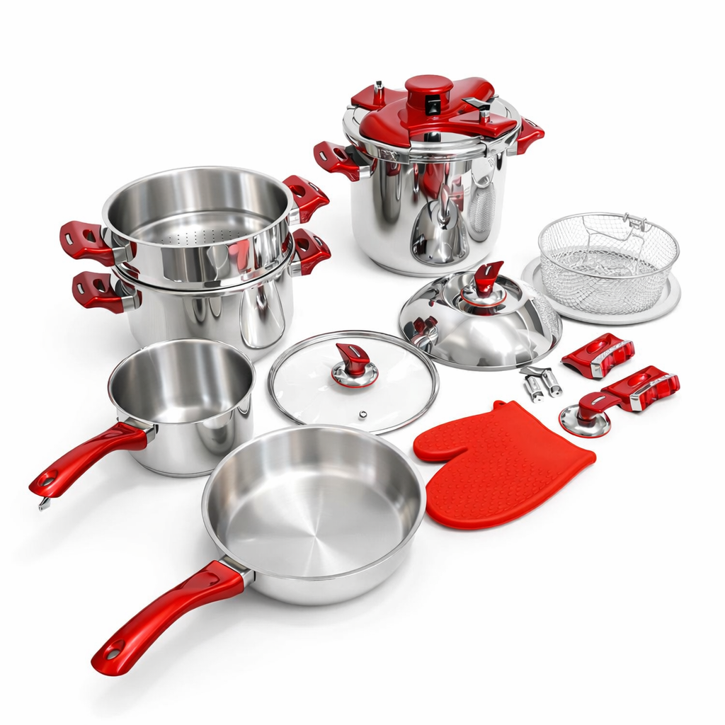 Série Cocotte Hascevher 16 pcs Made in Türkiye 🇹🇷 18/10 طنجرة ضغط 16 قطعة مصنوعة من الاينوكس المقاوم للصدأ