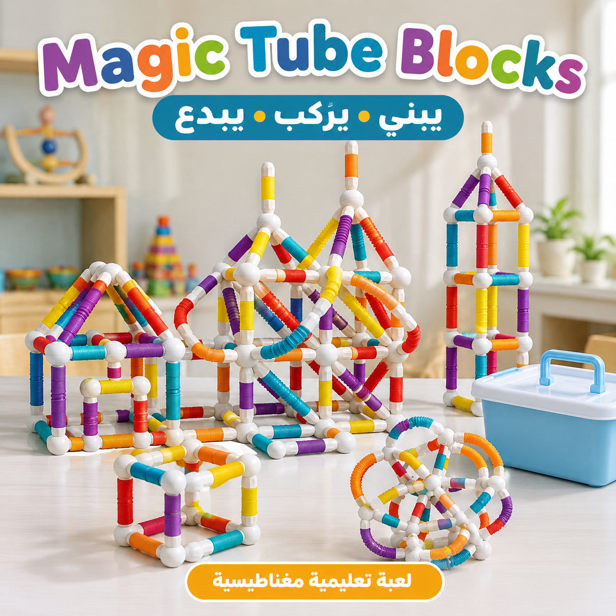 Flexible Magentic Tube block 🧲 لعبة التركيب المغناطيسية للأطفال — متعة + تعليم