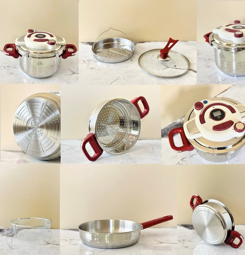 طنجرة ضغط 9 قطع مصنوعة من الفولاذ المقاوم للصدأ + 2🎁هدايا