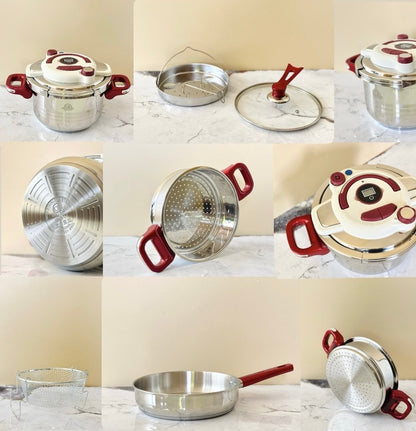 طنجرة ضغط 9 قطع مصنوعة من الفولاذ المقاوم للصدأ + 2🎁هدايا