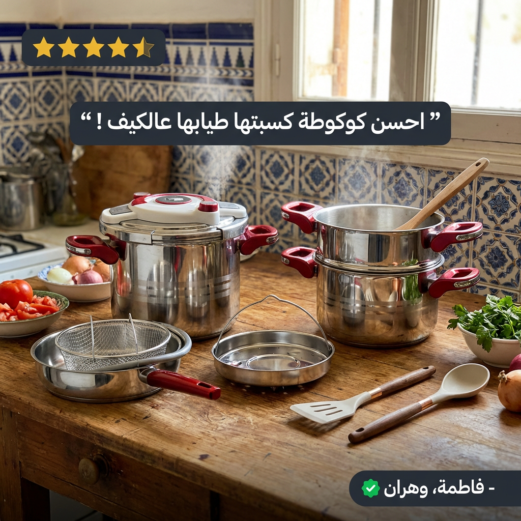 Série Cocotte 9 pcs + 2 Louche gratuit 🎁 en Inox inoxydable 18/10 طنجرة ضغط 9 قطع مصنوعة من الفولاذ المقاوم للصدأ
