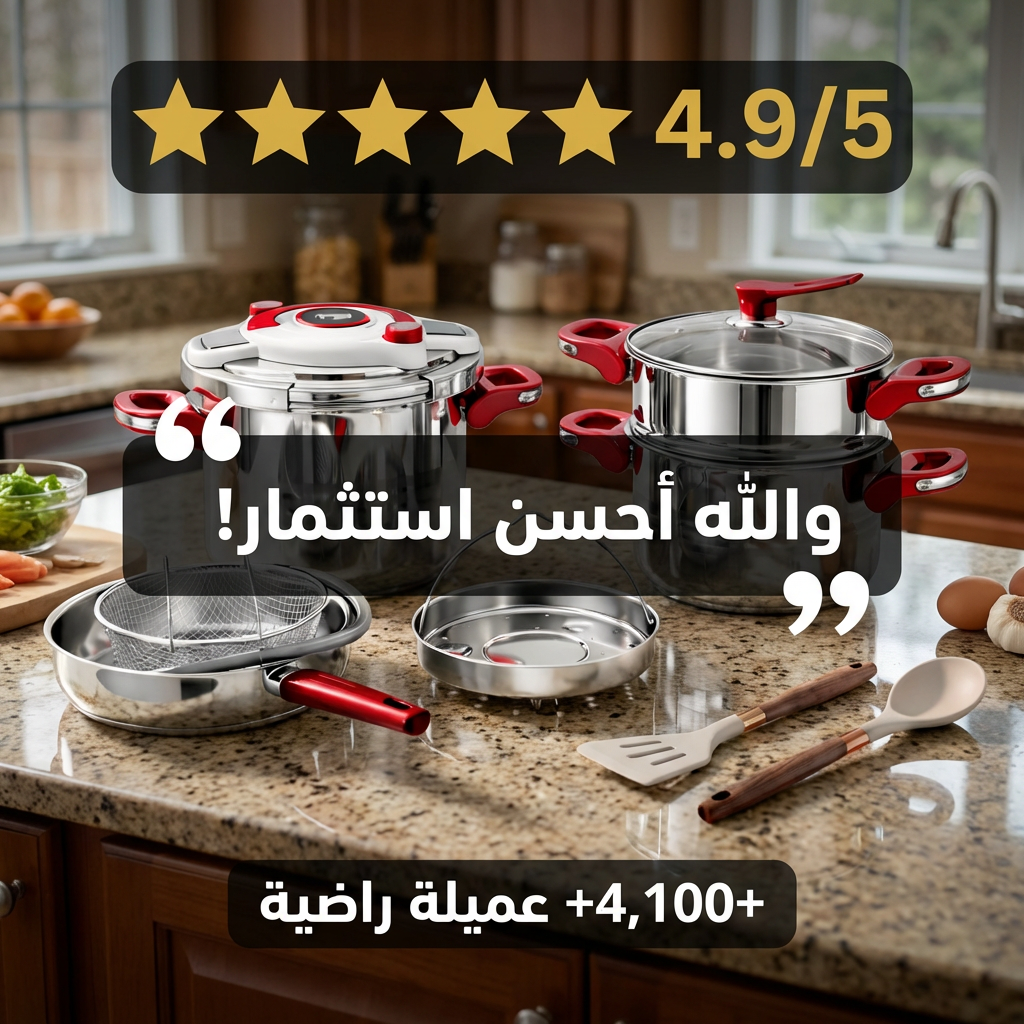 Série Cocotte 9 pcs + 2 Louche gratuit 🎁 en Inox inoxydable 18/10 طنجرة ضغط 9 قطع مصنوعة من الفولاذ المقاوم للصدأ