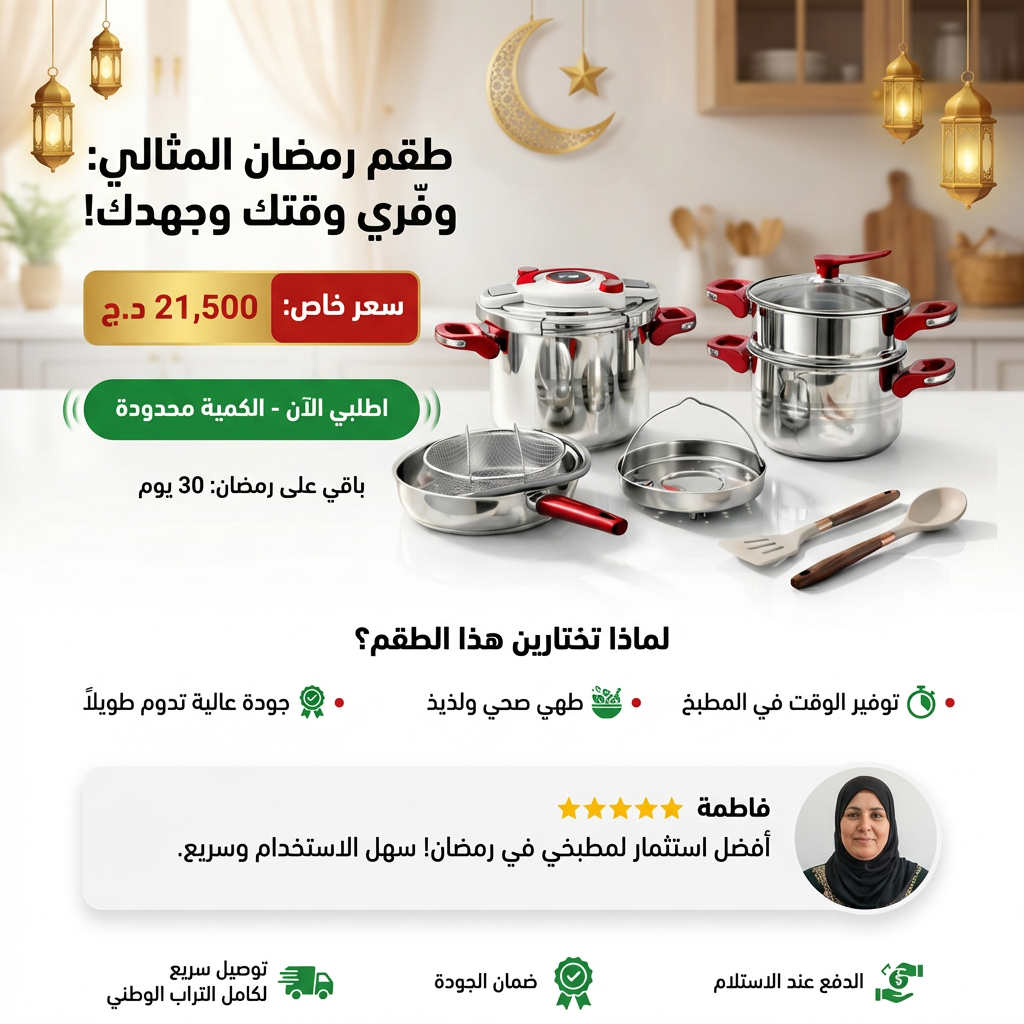 Série Cocotte 9 pcs + 2 Louche gratuit 🎁 en Inox inoxydable 18/10 طنجرة ضغط 9 قطع مصنوعة من الفولاذ المقاوم للصدأ