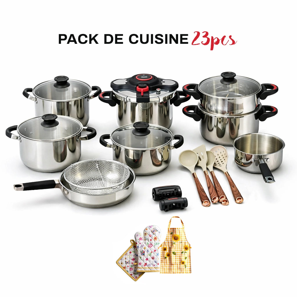 Série Cocotte 23 pcs en Inox inoxydable 18/10 طنجرة ضغط 23 قطعة مصنوعة من الفولاذ المقاوم للصدأ