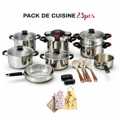 Série Cocotte 23 pcs en Inox inoxydable 18/10 طنجرة ضغط 23 قطعة مصنوعة من الفولاذ المقاوم للصدأ